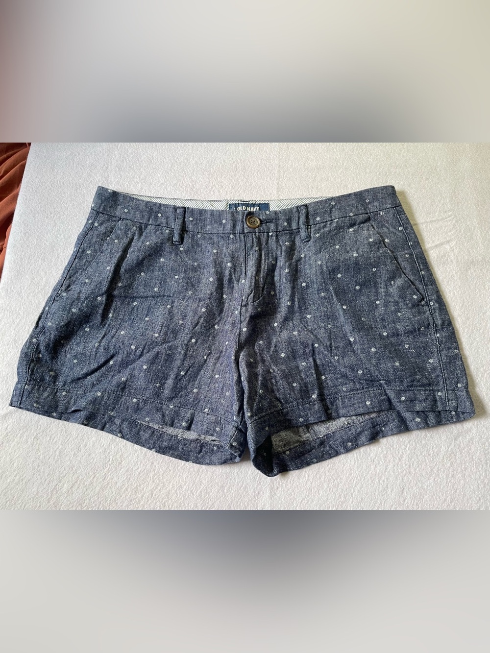 Old Navy Blue Polka Dot Linen-Blend Women's Shorts